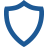A simple blue shield icon with a white center, outlined in blue, representing protection or security.